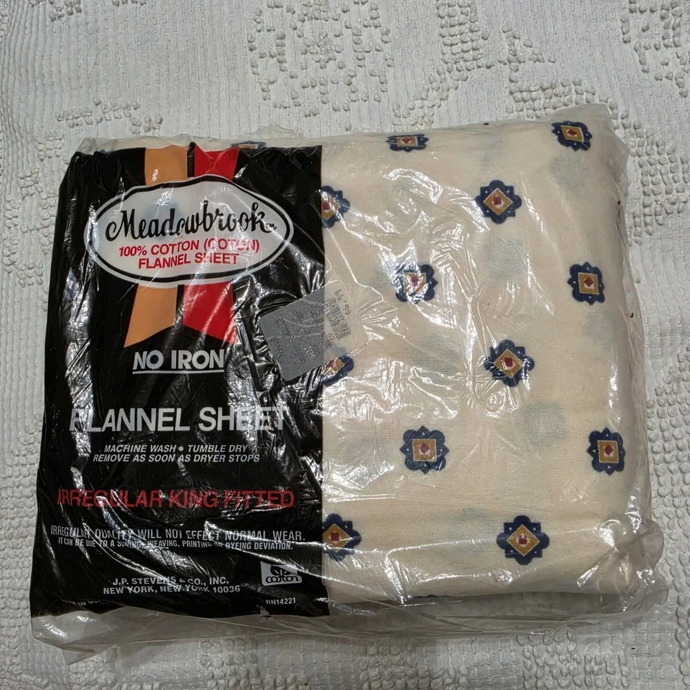 Vintage King Fitted Flannel Bed Sheet Meadowbrook Luxury 70s 80s